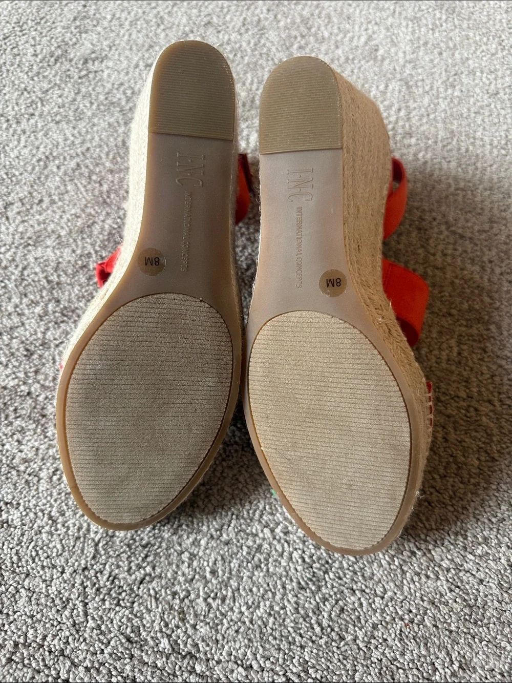 INC International Concepts Red Espadrille Wedge Sandals with Ankle Strap